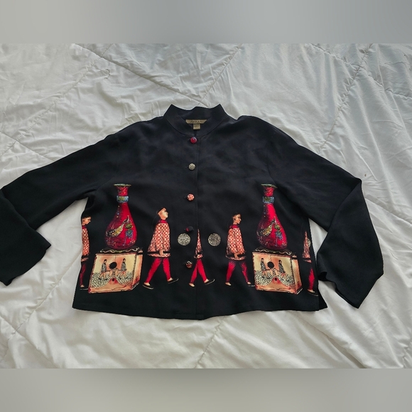 Harari Tops - Harari 100% Silk Rare Button Asian Blouse Top Shirt